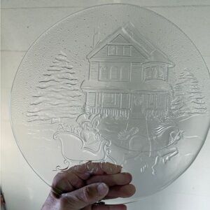 Libbey Vintage Christmas Platter Embossed Sleigh Ride Scene 13" Round